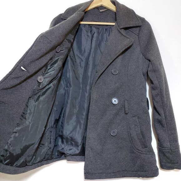 J2 by Jou Jou | Soft Sweatshirt-like Button Front Peacoat with Pockets - Picture 2 of 6